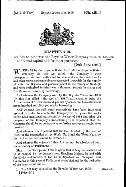 Brymbo Water Act 1895