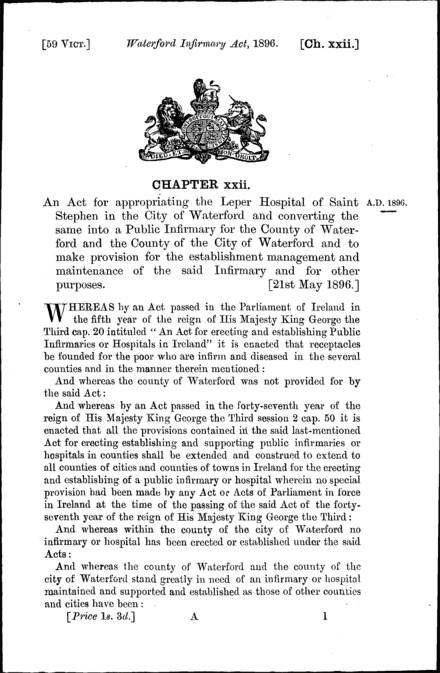Waterford Infirmary Act 1896