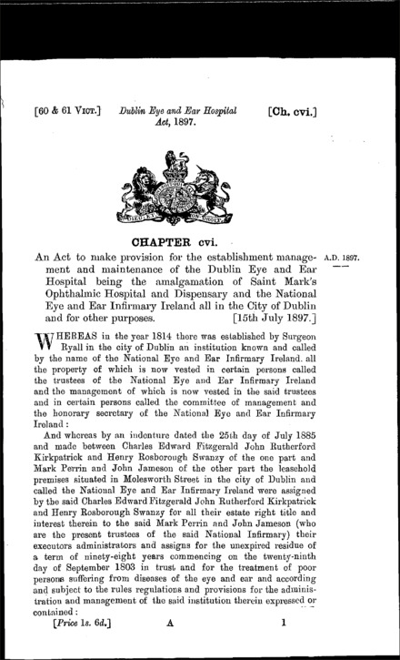 Dublin Eye and Ear Hospital Act 1897