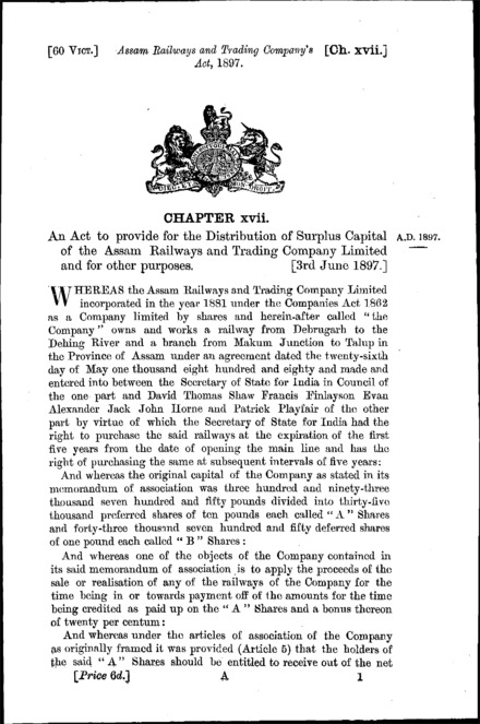 Assam Railways and Trading Company Act 1897