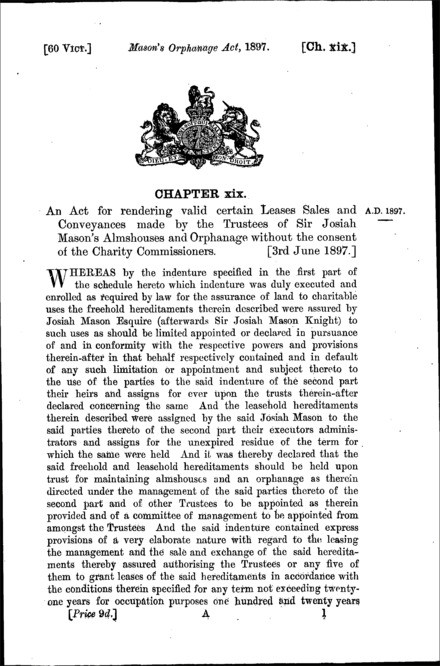 Mason's Orphanage Act 1897