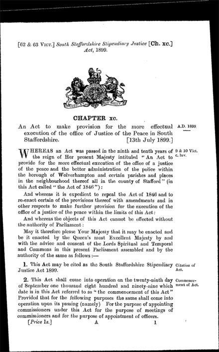 South Staffordshire Stipendiary Justice Act 1899