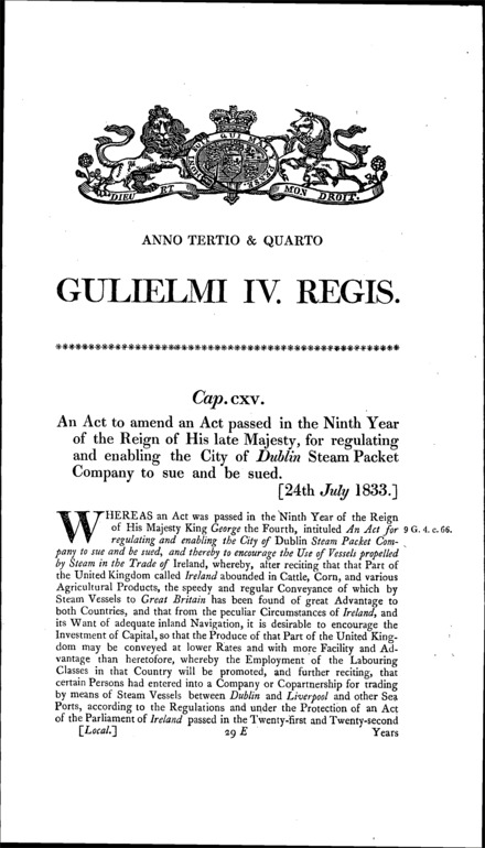 City of Dublin Steam Packet Company Act 1833