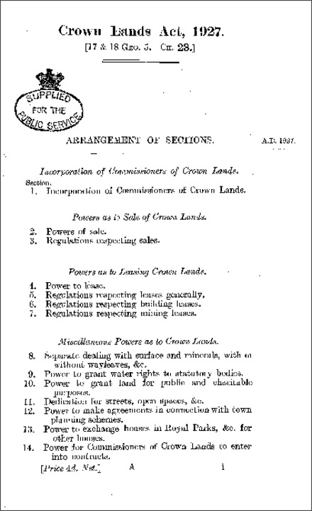 Crown Lands Act 1927