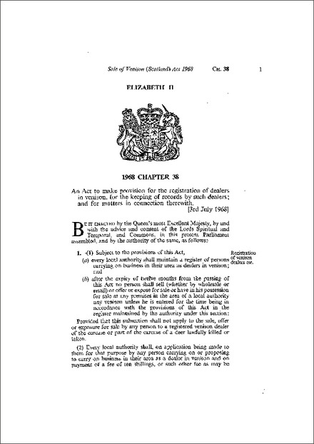 Sale of Venison (Scotland) Act 1968