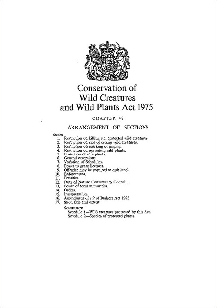 Conservation of Wild Creatures and Wild Plants Act 1975