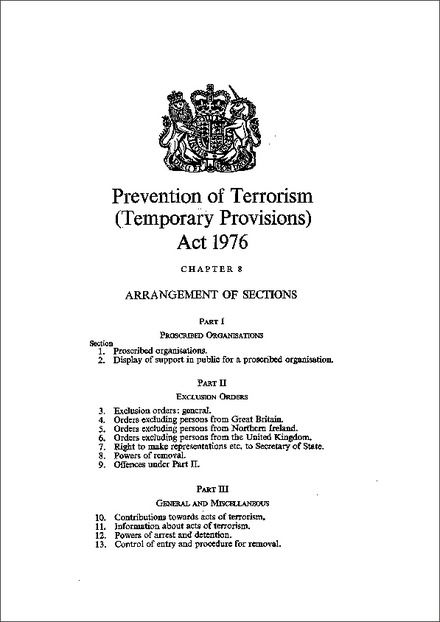 Prevention of Terrorism (Temporary Provisions) Act 1976