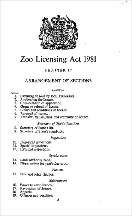 Zoo Licensing Act 1981