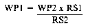 Formula - WP1 equals (WP" multiplied by RS1) divided by RS2