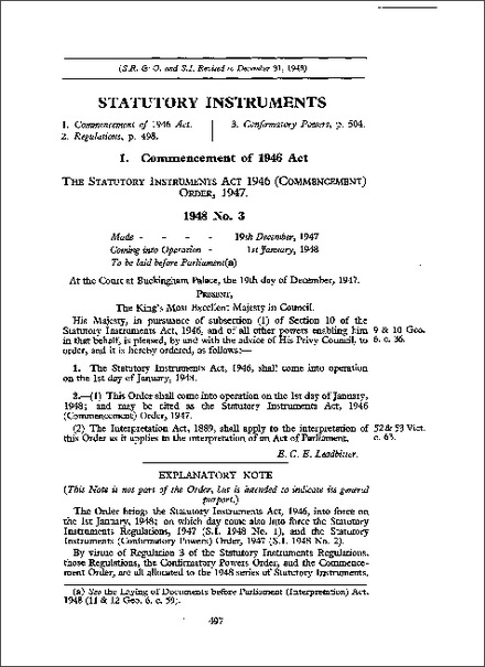 Statutory Instruments Act 1946 (Commencement) Order 1947 (1948)