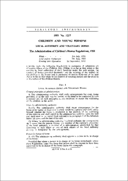 The Administration of Children’s Homes Regulations, 1951