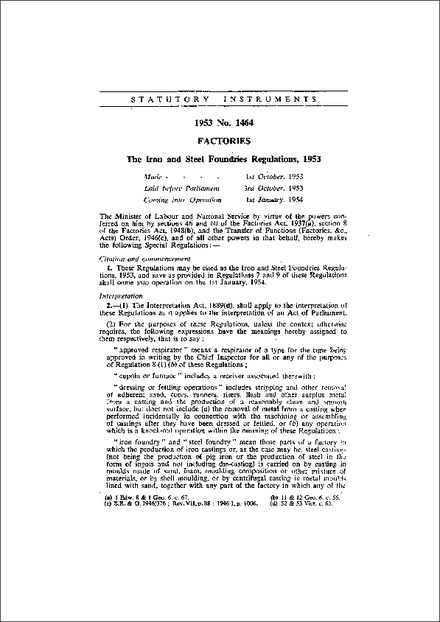 The Iron and Steel Foundries Regulations, 1953