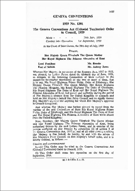 The Geneva Conventions Act (Colonial Territories) Order in Council,1959