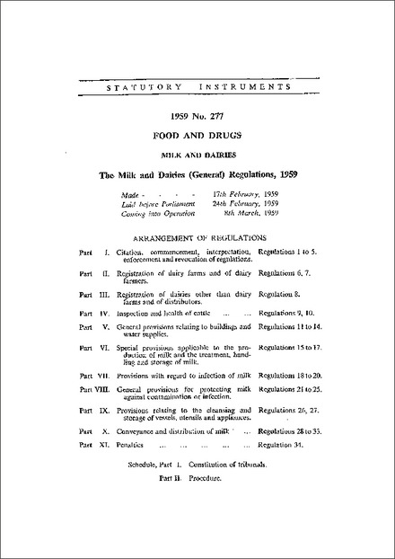 The Milk and Dairies (General) Regulations, 1959