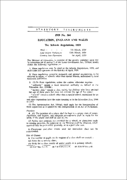 The Schools Regulations, 1959