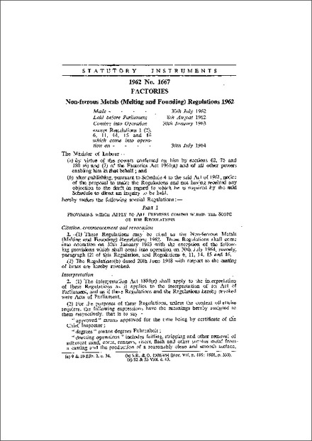 Non-ferrous Metals (Melting and Founding) Regulations 1962
