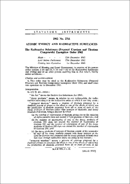 The Radioactive Substances (Prepared Uranium and Thorium Compounds) Exemption Order 1962