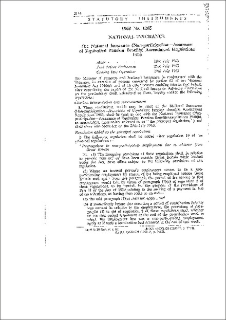 The National Insurance (Non-participation-Assurance of Equivalent Pension Benefits) Amendment Regulations, 1963