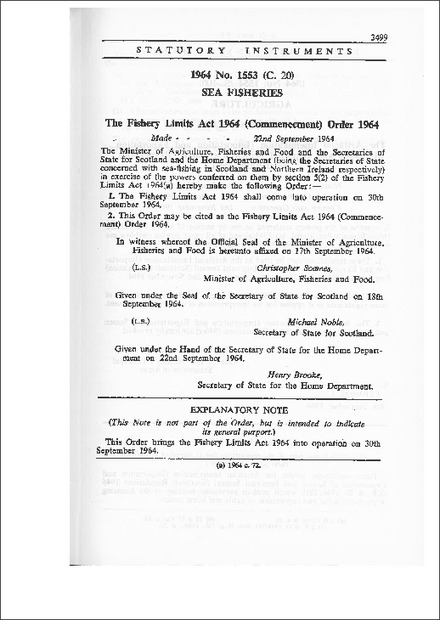 The Fishery Limits Act 1964 (Commencement) Order 1964