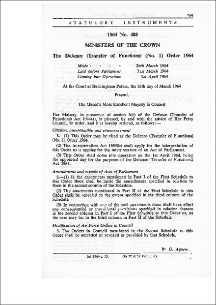 The Defence (Transfer of Functions) (No.1) Order 1964