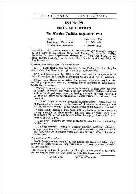 The Washing Facilities Regulations 1964