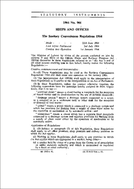 The Sanitary Conveniences Regulations 1964