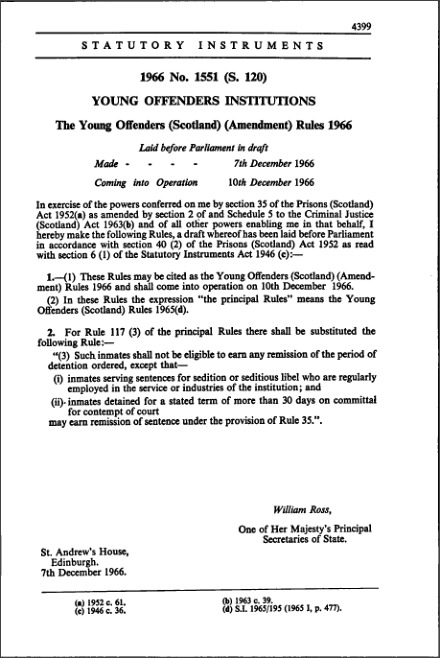 The Young Offenders (Scotland) (Amendment) Rules 1966