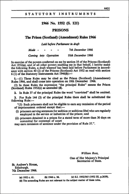 The Prison (Scotland) (Amendment) Rules 1966