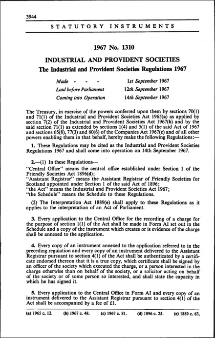 The Industrial and Provident Societies Regulations 1967