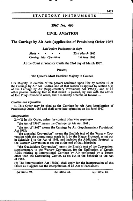 The Carriage by Air Acts (Application of Provisions) Order 1967