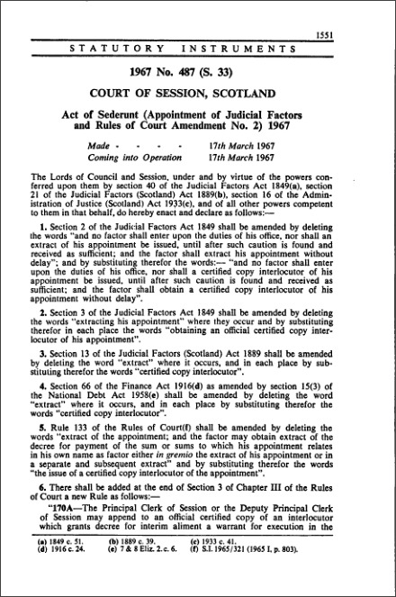 Act of Sederunt (Appointment of Judicial Factors and Rules of Court Amendment No. 2) 1967