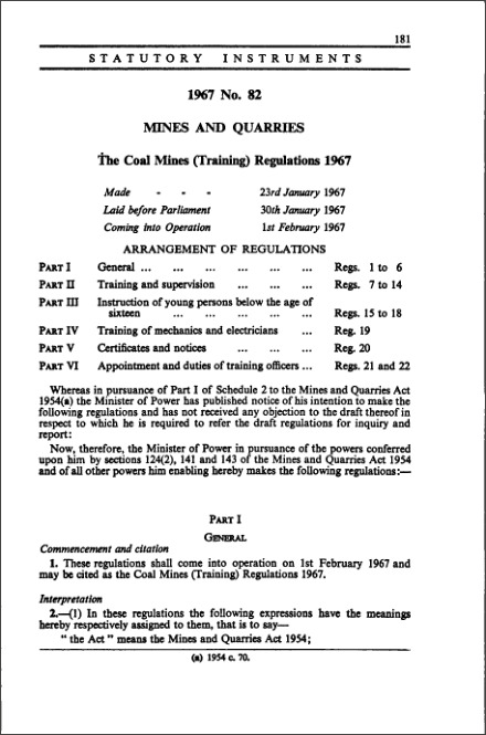 The Coal Mines (Training) Regulations 1967