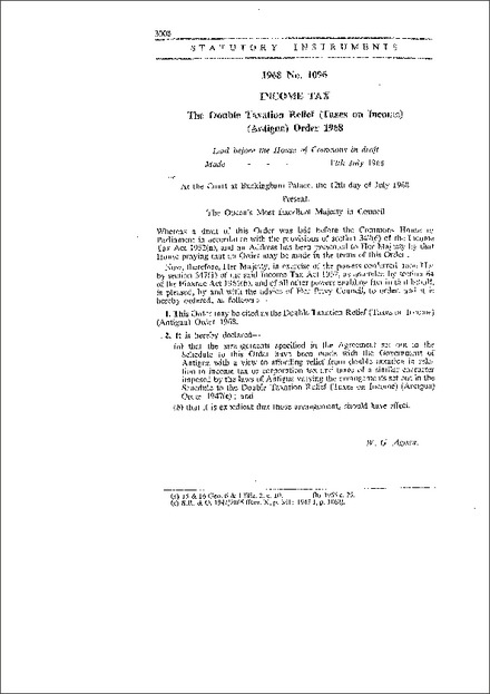 The Double Taxation Relief (Taxes on Income) (Antigua) Order 1968