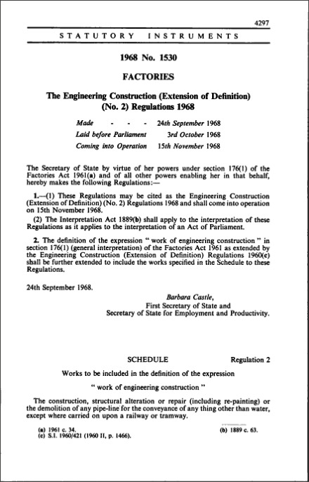 The Engineering Construction (Extension of Definition) (No. 2) Regulations 1968