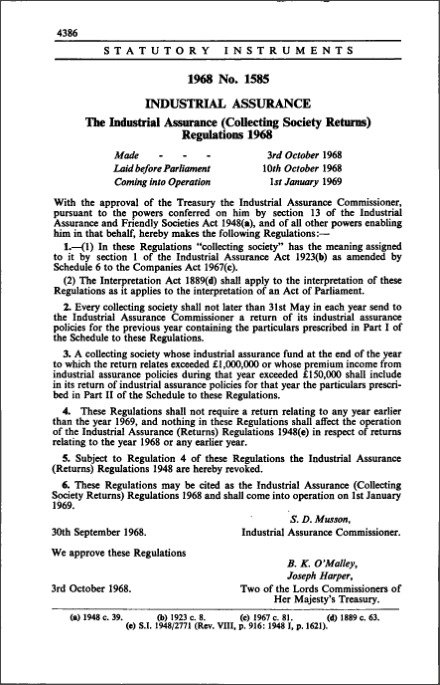 The Industrial Assurance (Collecting Society Returns) Regulations 1968