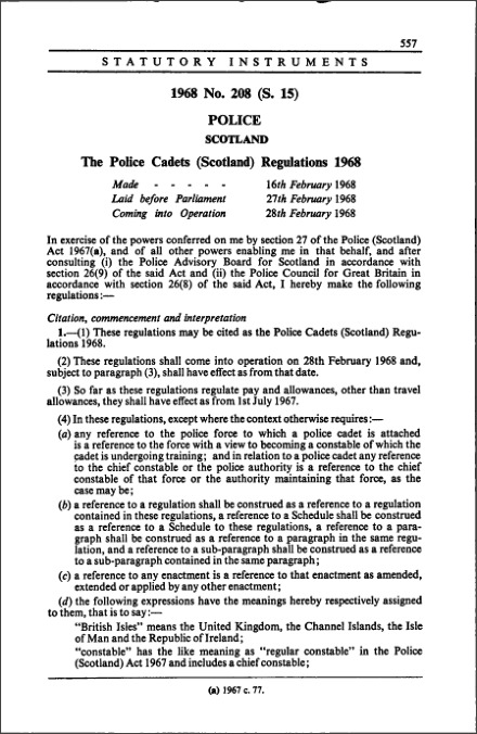The Police Cadets (Scotland) Regulations 1968