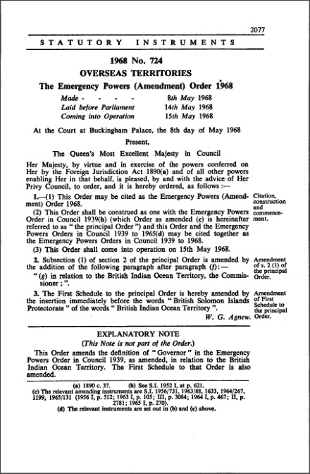 The Emergency Powers (Amendment) Order 1968