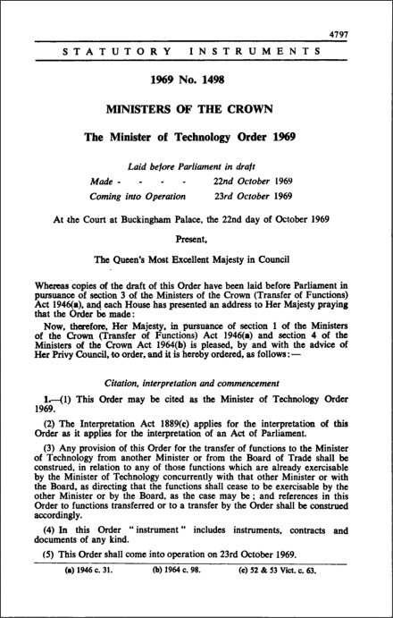 The Minister of Technology Order 1969