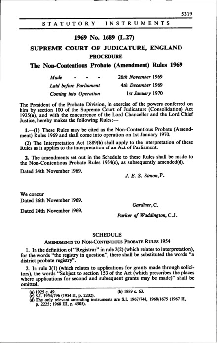 The Non-Contentious Probate (Amendment) Rules 1969