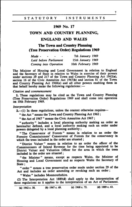 The Town and Country Planning (Tree Preservation Order) Regulations 1969