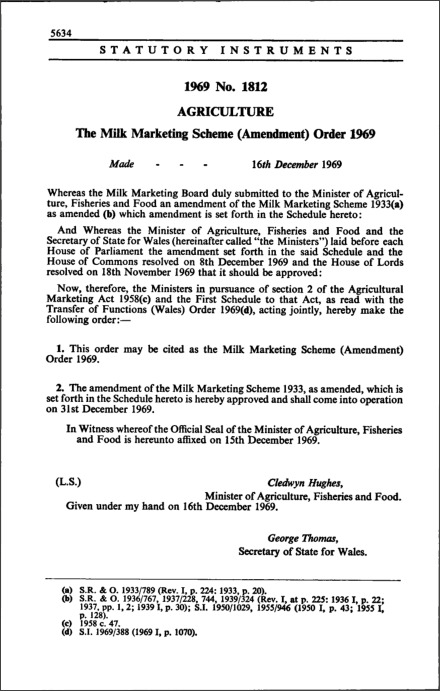 The Milk Marketing Scheme (Amendment) Order 1969