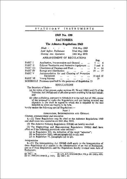 The Asbestos Regulations 1969