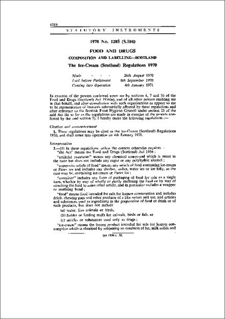 The Ice-Cream (Scotland) Regulations 1970