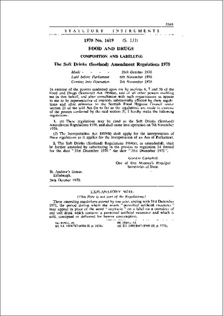 The Soft Drinks (Scotland) Amendment Regulations 1970
