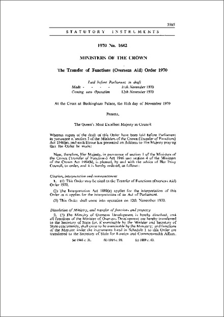 The Transfer of Functions (Overseas Aid) Order 1970