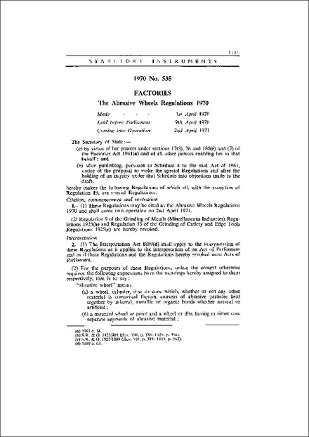 The Abrasive Wheels Regulations 1970