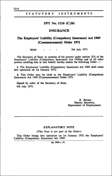 The Employers' Liability (Compulsory Insurance) Act 1969 (Commencement) Order 1971