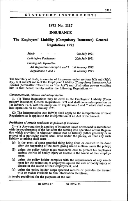 The Employers' Liability (Compulsory Insurance) General Regulations 1971