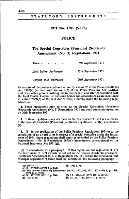 The Special Constables (Pensions) (Scotland) Amendment (No. 3) Regulations 1971
