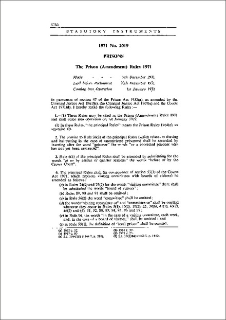 The Prison (Amendment) Rules 1971